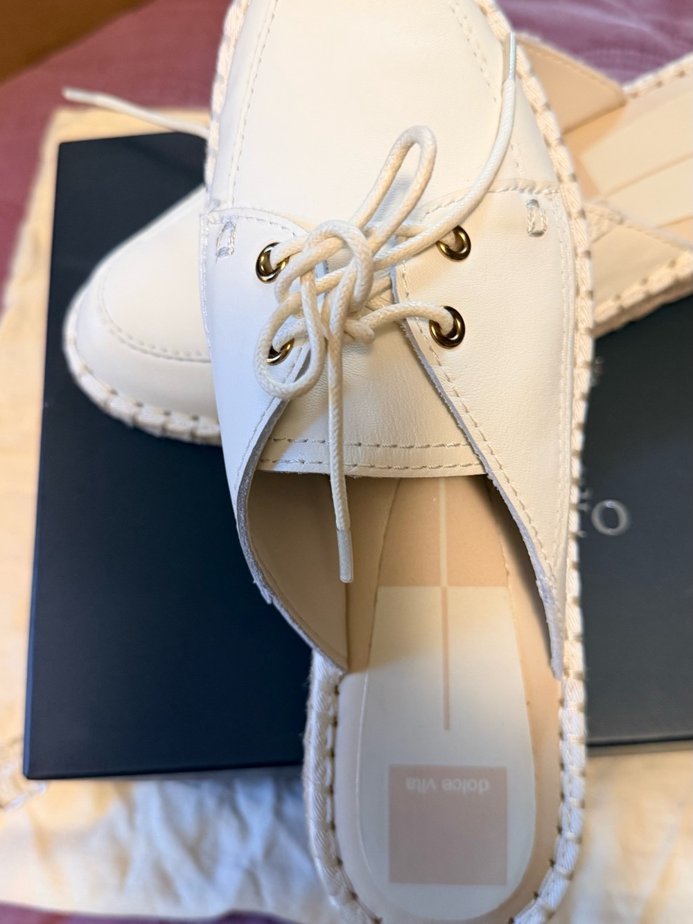 DV by Dolce Vita White Lace-Up Leather Mules